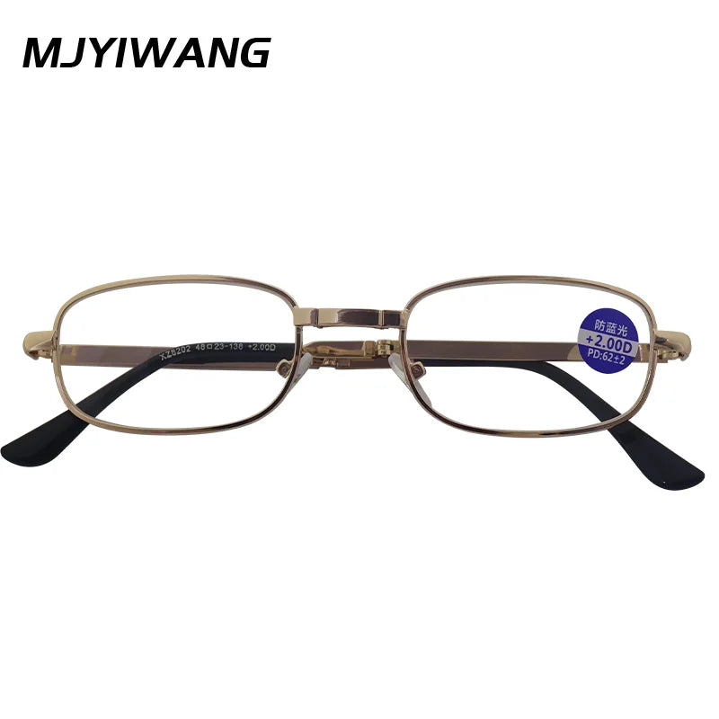 Foldable metal glasses, gold framed anti blue light presbyopia glasses, portable men's and women's business casual glasses