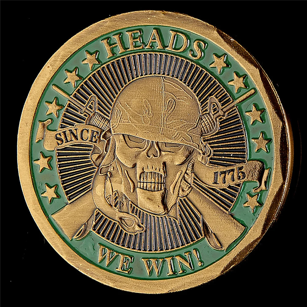 1775 Heads We Win Tails You Lose Skull Plated Commemorative Challenge Coins Artwork