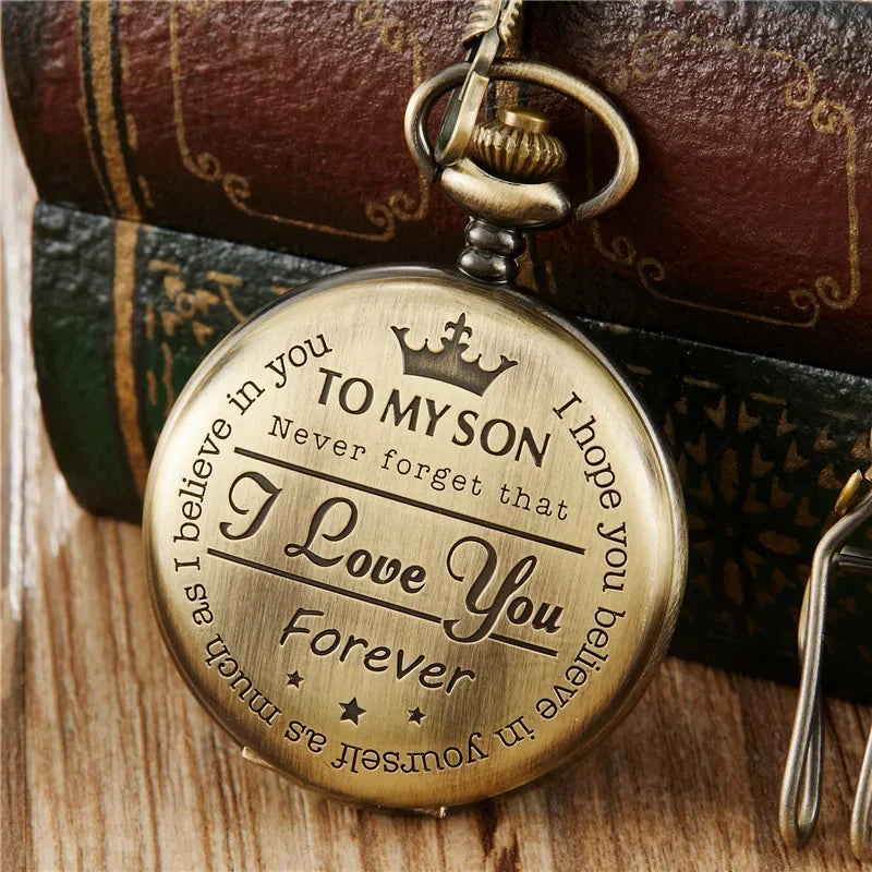 Pocket watch TO MY SON, Husband, GRANDPA carved retro quartz pocket watch pendant retro pocket watch