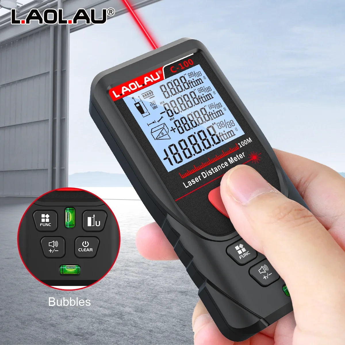 LAOLAU Digital Laser Range Finder RED/Green Laser Beam Meter High Precision Measuring Tools Backlit Screen IP54 Waterproof