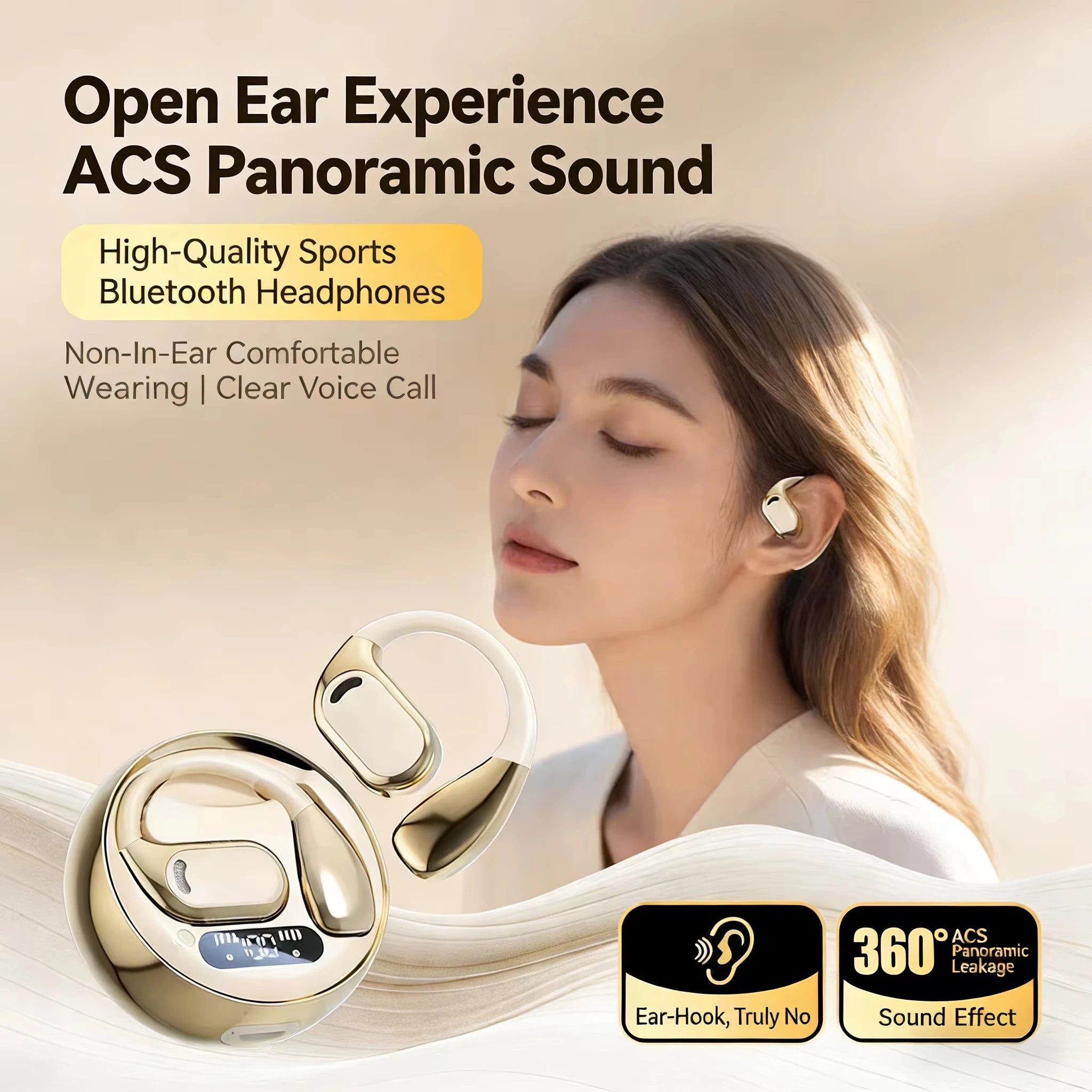 Open Ear Earbuds Wireless Earbuds Bluetooth 5.4,LED Display Bluetooth Earphone,AI Noise Reduction Touch Controls,72hr Playtime