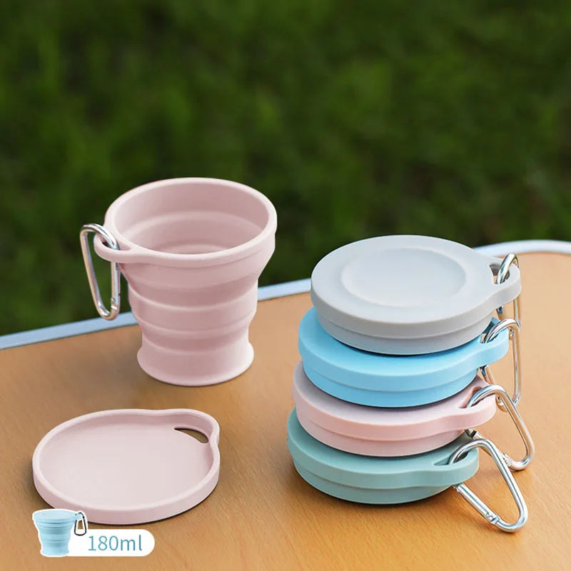 Collapsible Silicone Cup - Portable Foldable Travel Mug for Camping Hiking, BPA-Free Leakproof Water Bottle with Lid