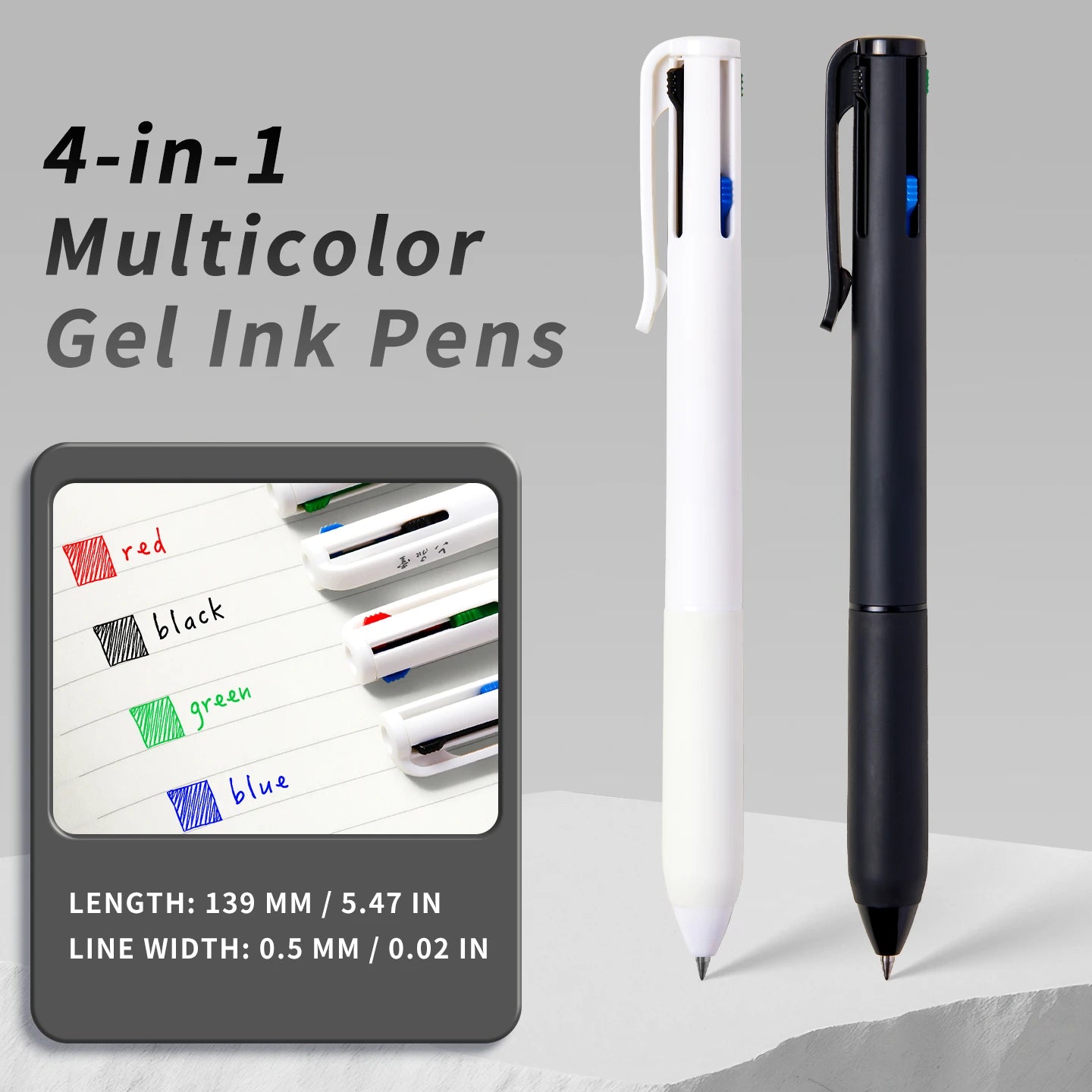 4-in-1 Multicolor Gel Pens, 0.5mm Fine Tip, 4 Colors Retractable Ballpoint Pen for School, Office & Journaling