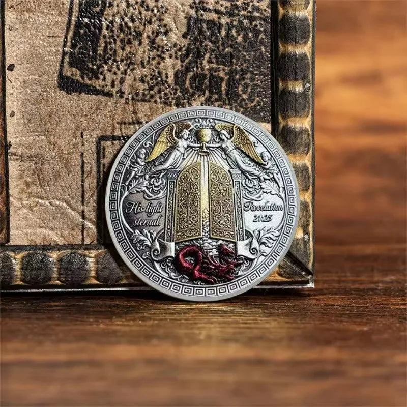 Challenge Coin Catholic Religious Token Silver-Plated Alloy Polished Round Size Saint Michael Archangel Design Faith Gift