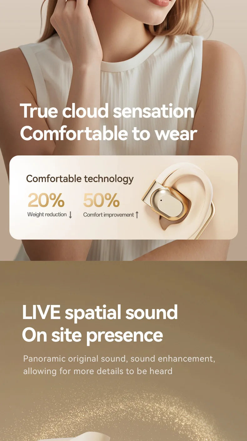 Wireless Bluetooth earbuds, simple over-the-ear design, non-intrusive, open sound quality, business style, with battery display