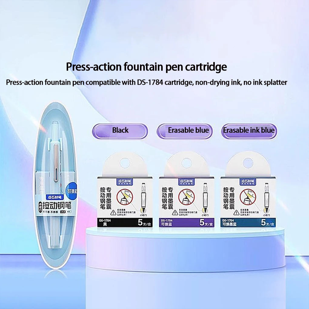 Space Capsule Design Retractable Fountain Pen 0.38mm Smooth No Splatter Writing Pen with Ink Cartridge Set for School Stationery