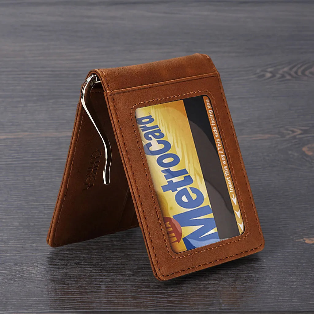 Multi Functional Men's Wallet RFID Card Bag Anti-theft Brush Multi Slot USD Money Clip Card Bag