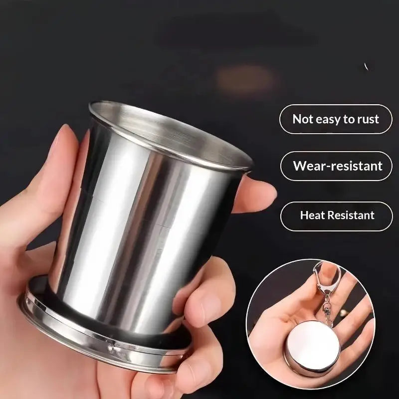 Stainless Steel Teacup with Collapsible Design for Camping Easy to Pack Lightweight Cookware for Outdoors
