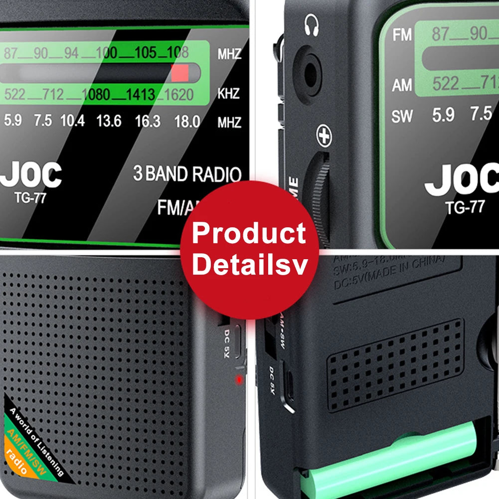 Portable Radio AM FM SW Pocket Radios with Rechargeable Battery Built in Speaker with HD Display Screen Mini FM Receiver Radios