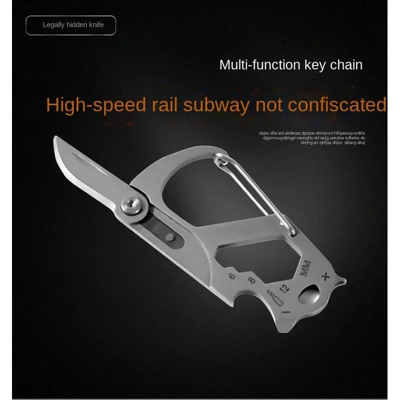 Stainless Steel 6-in-1 EDC Car Keychain – Knife, Bottle Opener & Multi-Bit Screwdriver