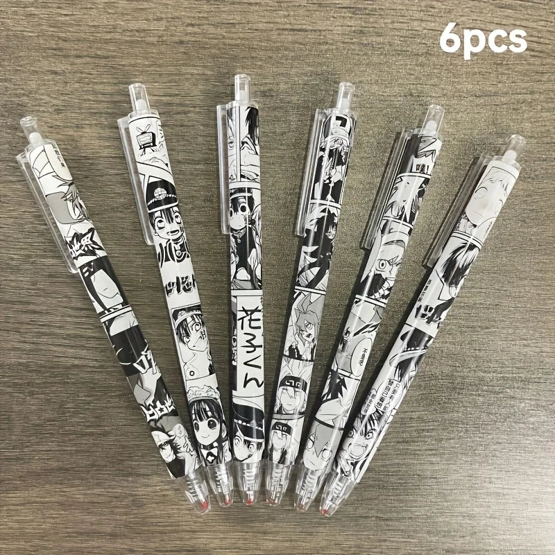 2 Boxes of 12 Pens with Random Designs, Anime-Themed, Medium-Sized Nib, Water-Based Black Ink, Durable Plastic, Office and School Stationery, Retractable Pens, Cute Style