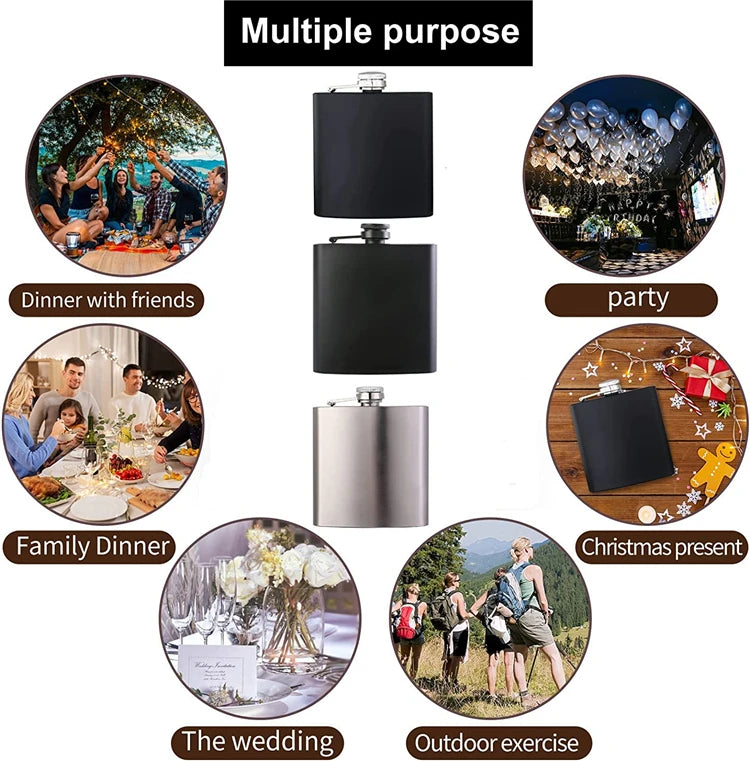 Camping Hip Flask 6 7 8oz Stainless Steel Black Hip Flask Set Leakproof Hip Flask with Funnel Alcohol Drinking Flask JT470