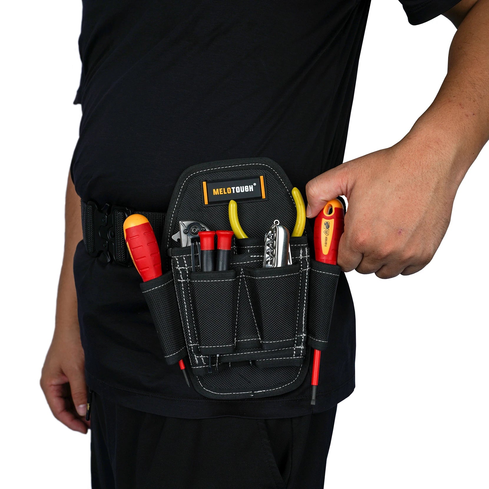 7 Pocket Clip on Tool Pouch Small Tool Holder, Min Work Organizer Tool Holster and Knife Holder with Belt Clip