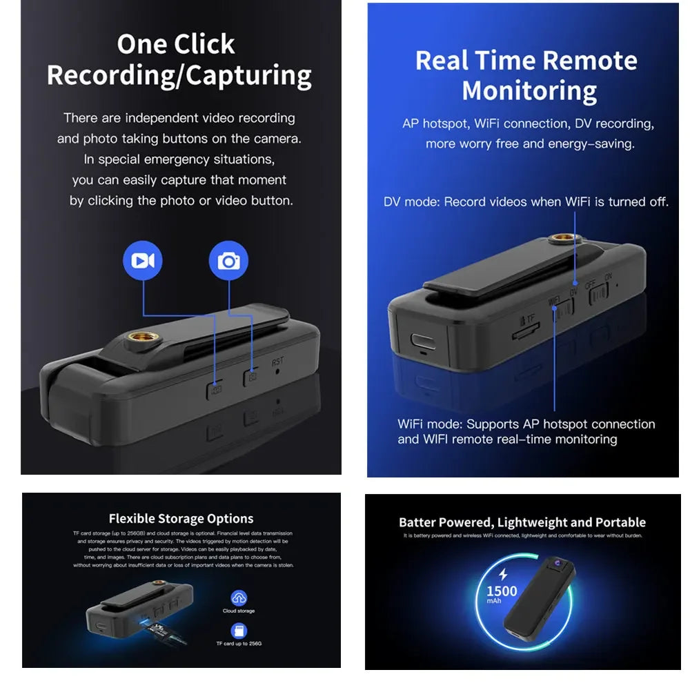 Professional 4K Evidence Body Cam - Flip Lens Design, Night Vision, 4G Lte + Wifi, Secure Data Storage for Law Enforcement
