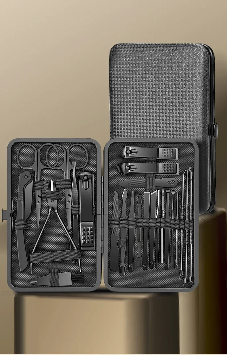 7/8/10/12/15/24pcs Set Professional Manicure Set Kits Stainless Steel Fingernail Toenail Clippers Set with Leather Portable