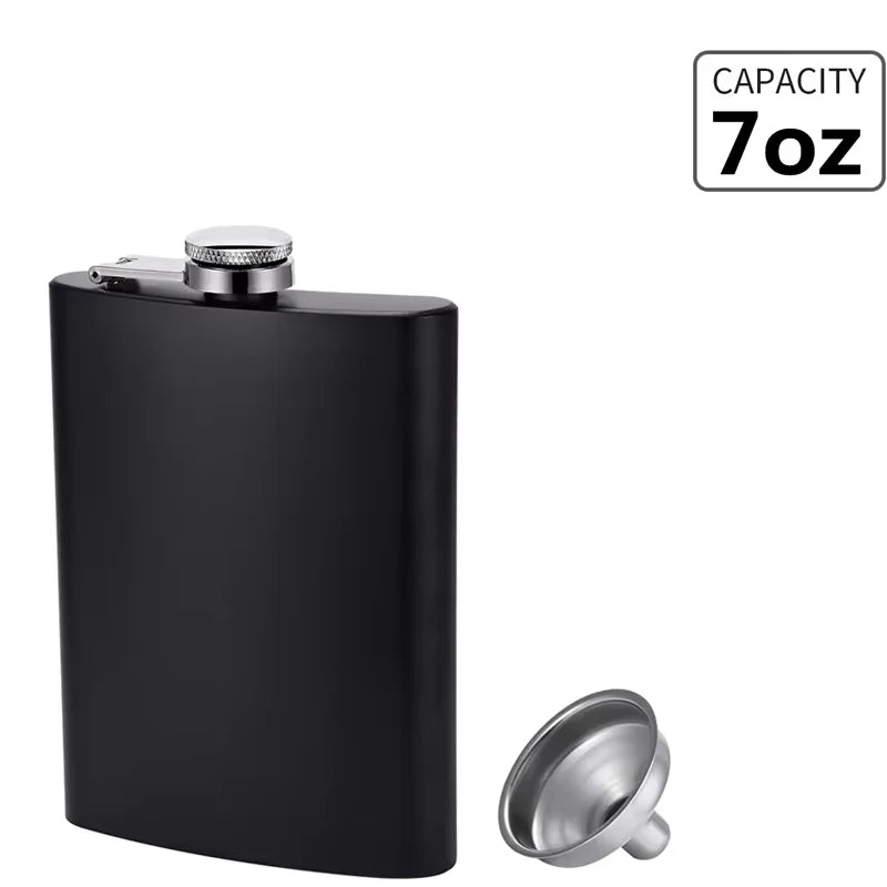 Camping Hip Flask 6 7 8oz Stainless Steel Black Hip Flask Set Leakproof Hip Flask with Funnel Alcohol Drinking Flask JT470