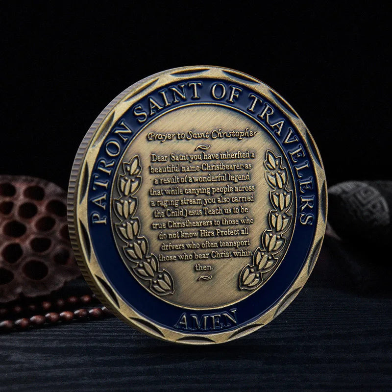 St. Christopher Patron Saint of Travelers Challenge Coin "Protect Us" Religious Prayer Commemorative Coin