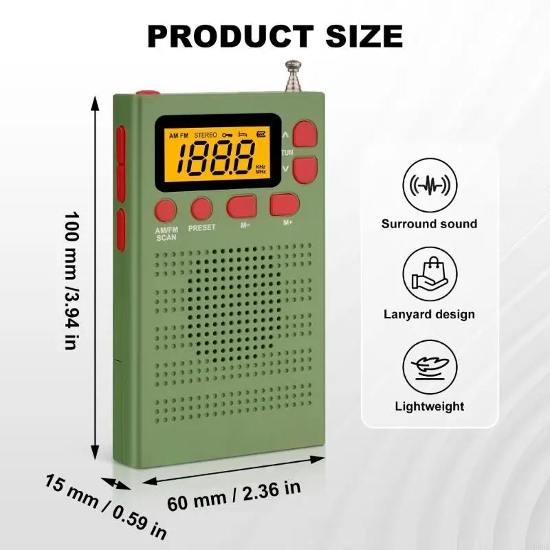 Portable Radio Mini FM Weather Radio Pocket Radio Player LCD Screen Digital Radio Long Distance Best Reception H8WD