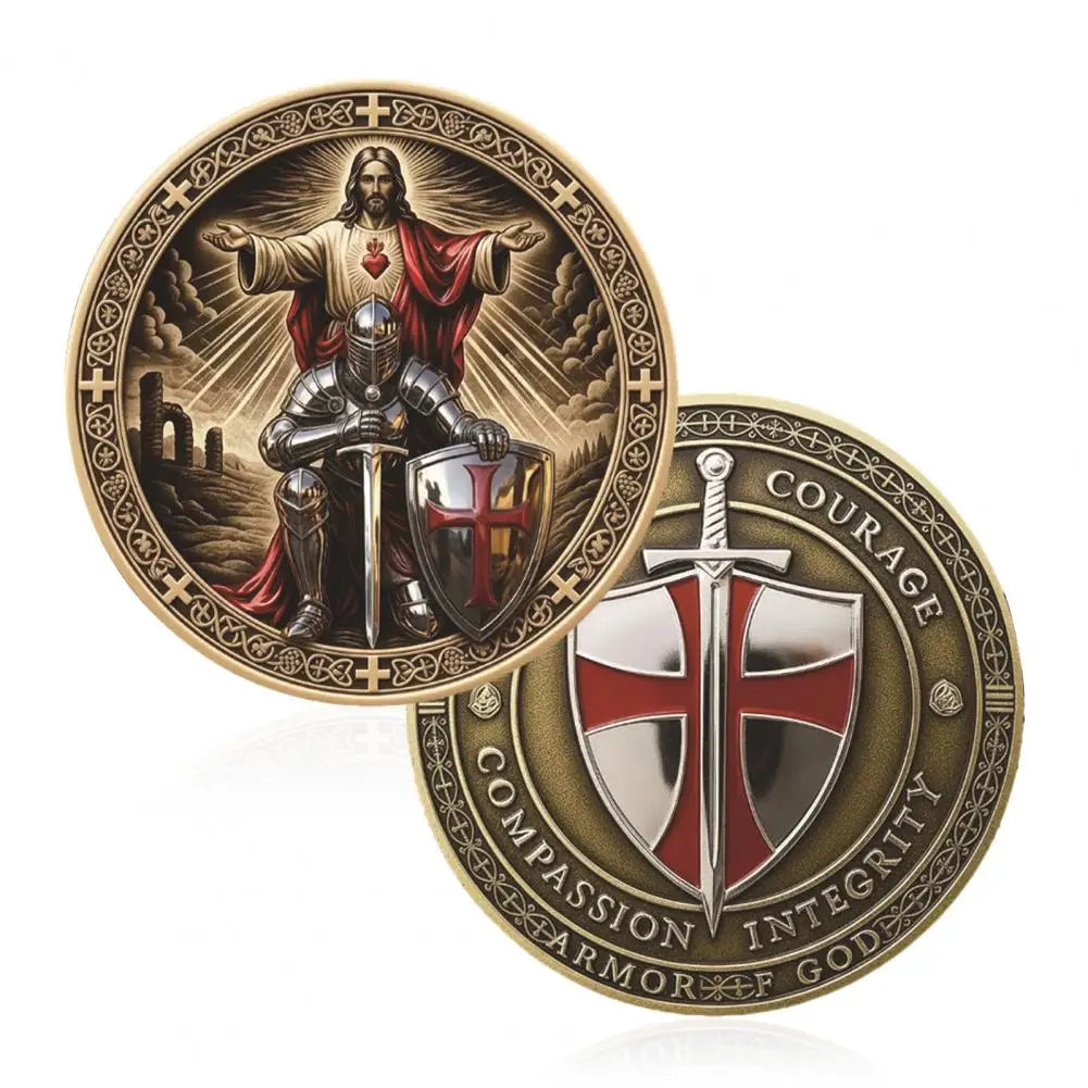Challenge Coin Holy Challenge Coin Knight Prayer Commemorative Coin Christian Faith Symbolism Gift for Men Collectors Christian