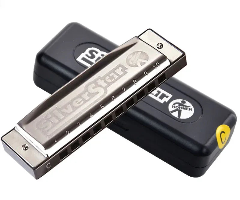 Hohner 10 Hole Harmonica International Silver Star Diatonic Harp,  Blues Harmonica Key C Blues Jazz Band Music Instrument