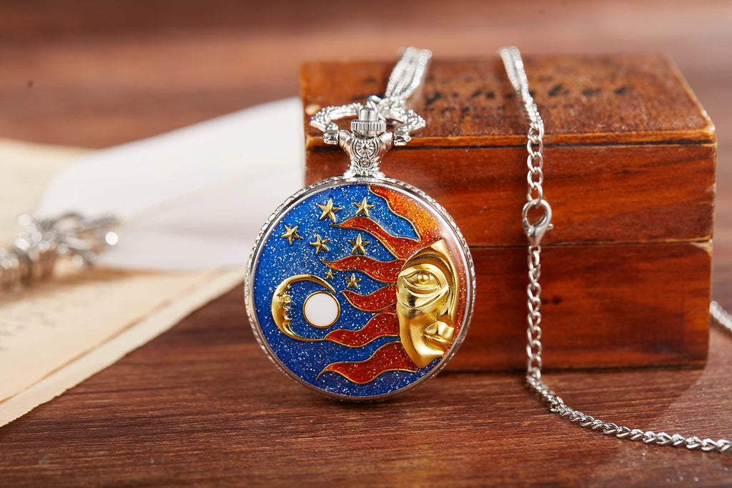 Retro men pocket watch college windy day moon stars personality appearance women pocket watch children quartz pocket watch